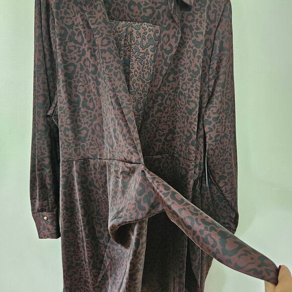 NEW Scoop Wrap Side Tie Mini Dress XXL 20 Brown Leopard Print Satin NWT - Picture 4 of 8